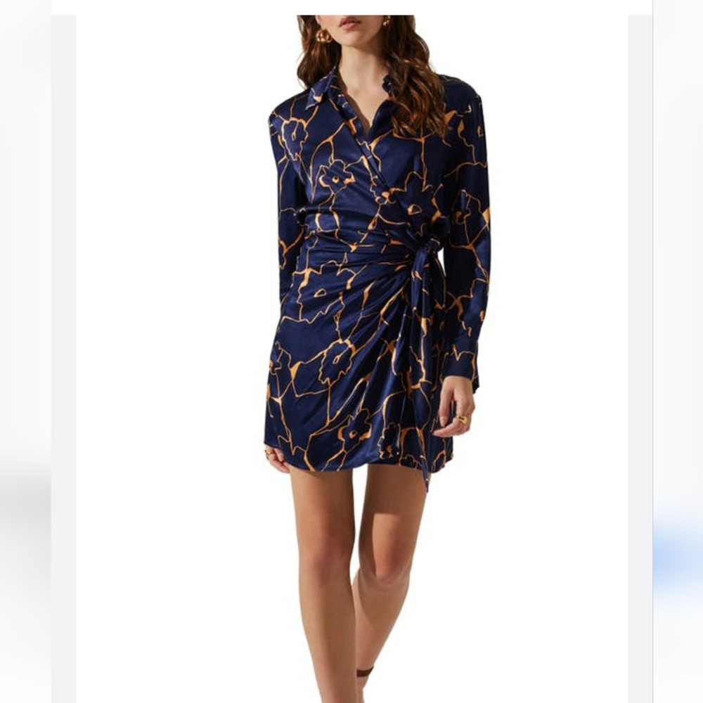 Astr Navy and Orange Long Sleeve Dress